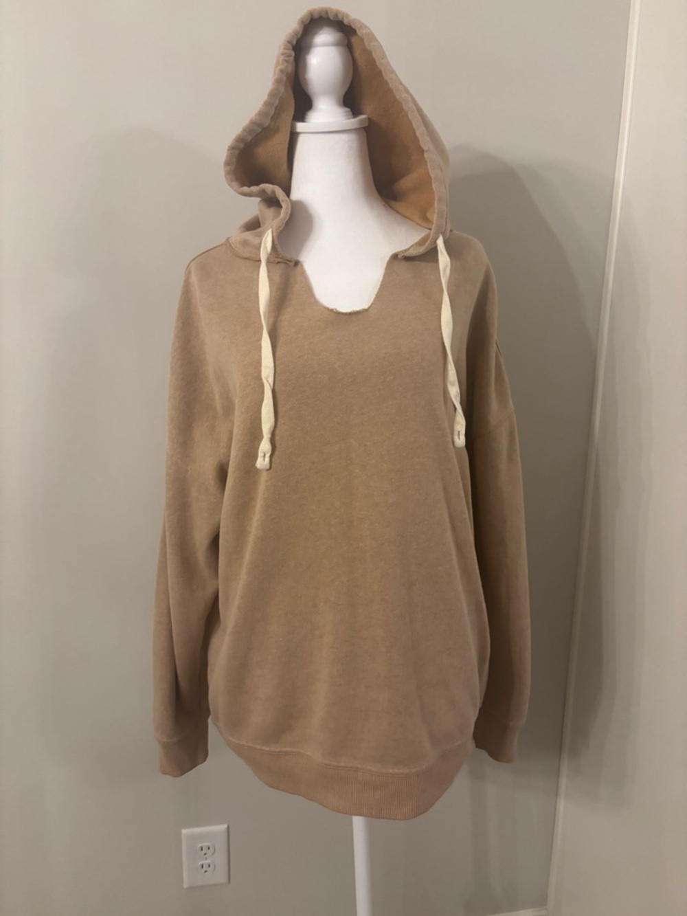 Universal Thread Caramel Hooded Pullover with Cream Drawcords